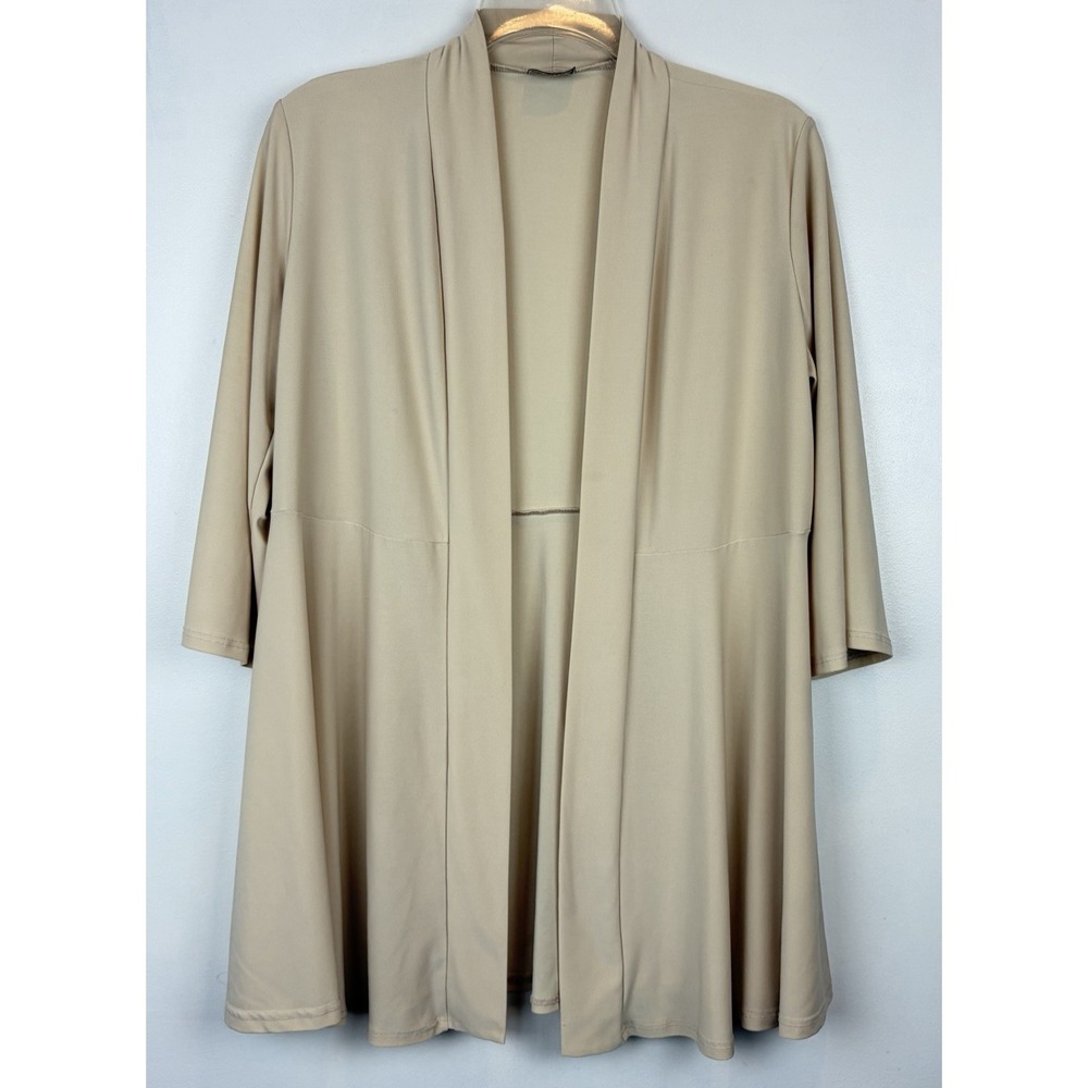 Open Cardigan Womens Medium Beige Empire Waist Liquid Knit Travel Layer USA Read
